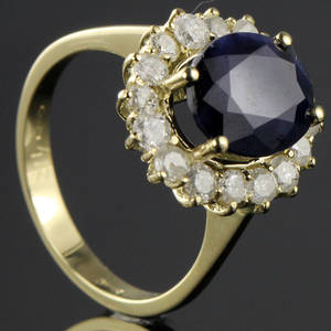 Safir og brillant ring.