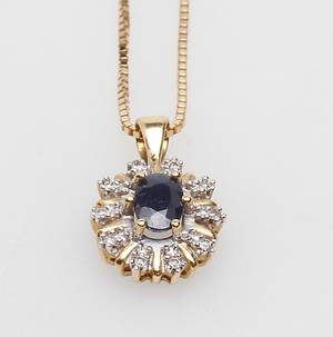 HALSKEDJA samt HÄNGE MED STENAR, 18k guld, vikt ca 3,9 gr.