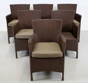 Sex trädgårdsfåtöljer i  konstrotting