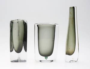 VASER, 3 st, glas, Nils Landberg, 1900-talets mitt.