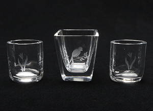 VASER, 3 st, glas, Orrefors, signerade.