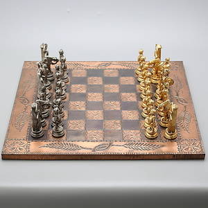 SCHACKSPEL, koppar och metall, PEGASUS, Italien, 1900-tal.