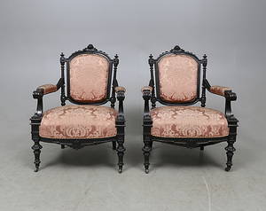 KARMSTOLAR, ett par, nyrenässans, 1800-talets slut.