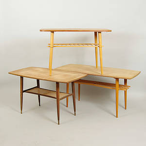 SOFFBORD, 3 stycken, mahognyteak, 1900- talets mitt.