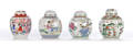 4 ASIATISCHE TEEDOSEN. Polychrome Dekore.