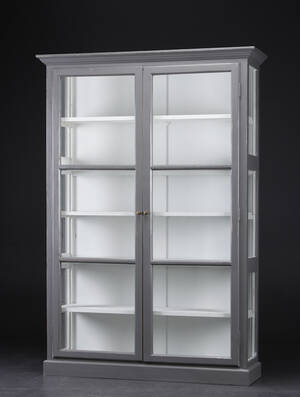 Vitrineskab, grå antikbemaling