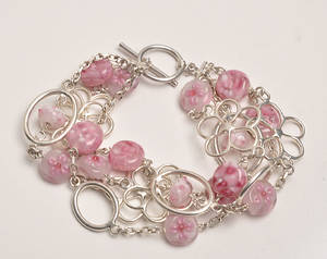 Charlotte Borgen, 4-radet sterling sølv armlænke med glasdekor