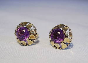 ART DECO OHRSTECKER MIT AMETHYST Gelbgold 585.