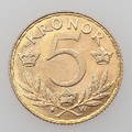 MYNT, 5 kronor, guld 21,6K, Gustav V, Sverige, 1920, 2,24 gram.