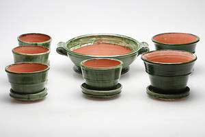 KRUKOR, 7 st, keramik, Ann Kåge, Söderköping, signerade.