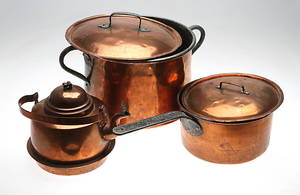 KOPPARFÖREMÅL, 3 st, 181900-tal.