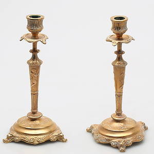 LJUSSTAKAR, ett par, blandstil, mässing, 1900-talets mitt.