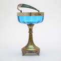 SKÅL, glas, med handtag och fot i nysilver, 18001900-tal.