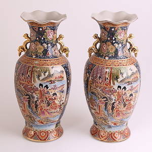 VASER med hänklar, ett par, Kina, orientaliskt motiv, 1900-tal.