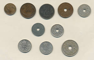 Danmark mønter 1-25 øre 10 diverse
