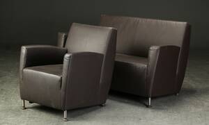 To-pers. sofa samt lænestol, brunt læder 2