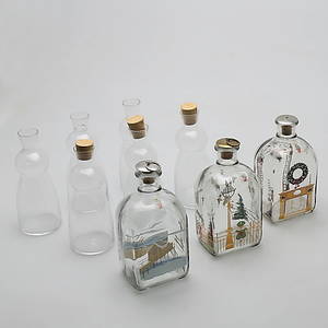 FLASKOR, 9 st, Holmegaard och okänd svensk tillverkare.