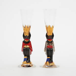 GUNNAR CYRÉN. Snapsglas, 2 st, Nobel Djävul, Orrefors, signerade.