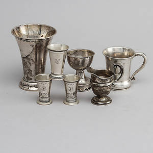 SILVERFÖREMÅL, 7 st, 17-1900-tal. Vikt ca 310 gram.