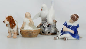 FIGURINER, porslin, 4 stycken, Bing  Gröndahl och Kunglig Dansk.
