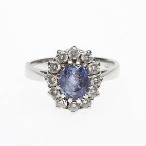 RING 18k guld med diamanter 0,49 ct samt tanzanite 1,70 ct.