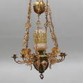 TAKFOTOGENLAMPA, jugend, majolika, omkring 1900.