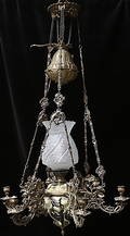 TAKLAMPA, majolika, omkring 1900, längd ca. 60 cm.