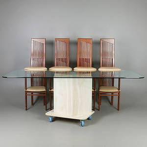 MATSALSMÖBEL, 9 delar, glas, marmor, samtida.