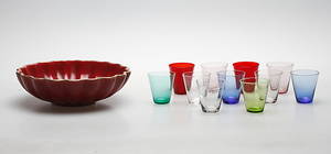 SKÅL, keramik, Rubin, Gefle samt GLAS, 11 st, 1900-tal.