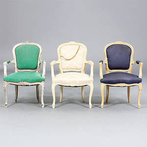 KARMSTOLAR, 3 st, rokokostil, 1900-tal.