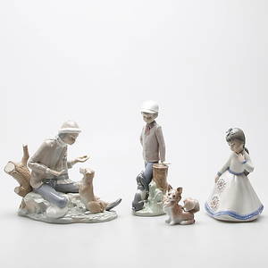 PARTI FIGURINER, 4 st, porslin, Spanien, NAO, Zaphir, Lladro.