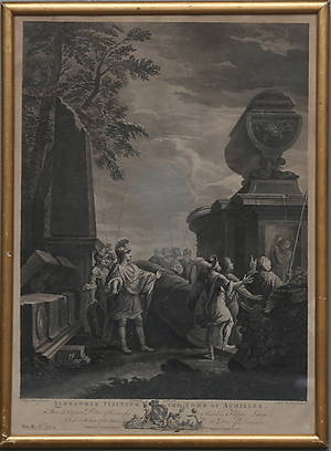 GRAVYR, Alexander visiting the tomb of Achilles, efter Filippo Lauri, 1800-tal.