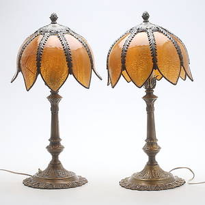 BORDSLAMPOR, ett par, glasmetall, 1900-talets andra hälft.