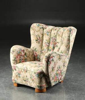 Overpolstret lænestol, dansk møbeldesign 1940erne