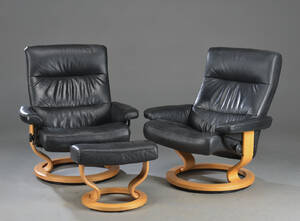 Stressless. Par lænestole samt skammel, sort læder 3
