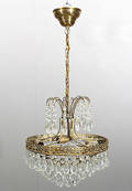 TAKLAMPA, förgylld metall och prismor, 1900-talets andra hälft.