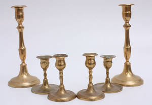 Ljusstakar, 3 par, mässing. Bla Skultuna. 6.