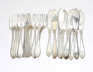 FISKBESTICK, 24 delar, nysilver, modell Svensk Spets.