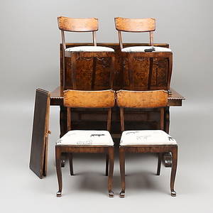 MATSALSMÖBEL, 6 delar, björk, 1900-talets första hälft.