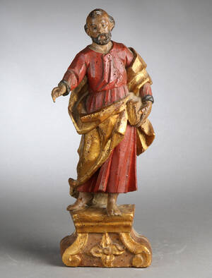 Barok helgenfigur af udskåret og bemalet træ, 1700-tallet