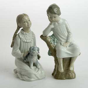 FIGURINER, 2 stycken, Lladro samt Nao, Spanien.