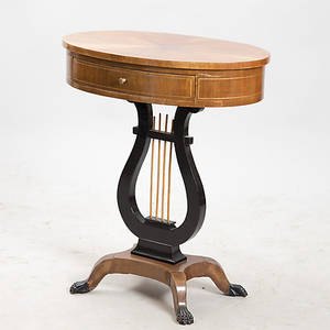 SYBORD MED LYRFOT, mahogny med svärtade detaljer.