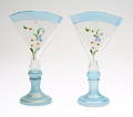 VASER, ett par, glas med handmålad dekor, 1800-tal.