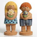 LISA LARSON. Figuriner, 2 st, stengods, Adam och Eva 2, Gustavsberg, 1900-tal.