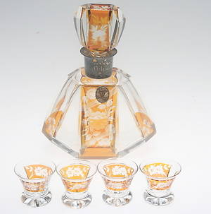 KARAFF samt GLAS, 5 delar, kristall, 1940-tal.