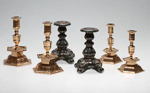 LJUSSTAKAR, 3 par, malm och nysilver, barockstil, 1900-tal.