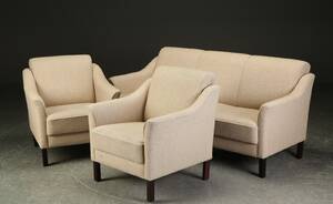 Tre-pers. sofa samt par lænestole, uld 3