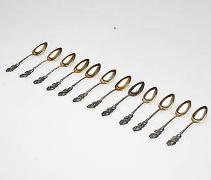 KAFFESKEDAR, 12 st, silver, vikt ca. 120,9 gram.