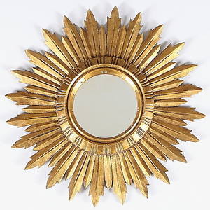 SOLSPEGEL, trä, bronserad, 1900-talets senare del.