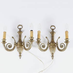 VÄGGLAMPETTER, ett par, mässing, 1900-talets fösta hälft.